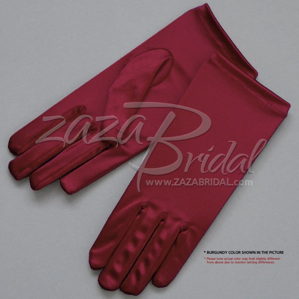 Shiny Stretch Satin Dress Gloves Wrist Length 2BL - Burgundy